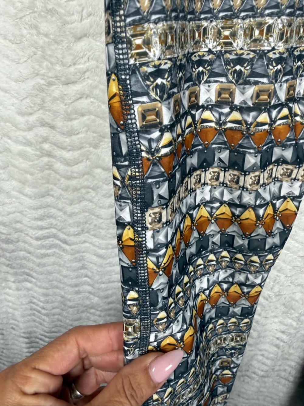 PRISMSPORT Black Waistband Geometric Patterned Leggings with Orange Accents - Picture 9 of 12
